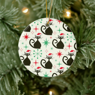 Weihnachts-Mid-Century-Retro-Atomkatzen  Keramik Ornament