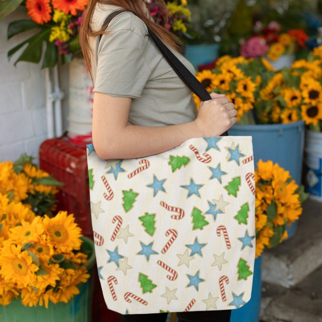 Weihnachts-Minimal Candy Cane Cookies Tasche (Christmas cookies whimsical pattern tote bag)