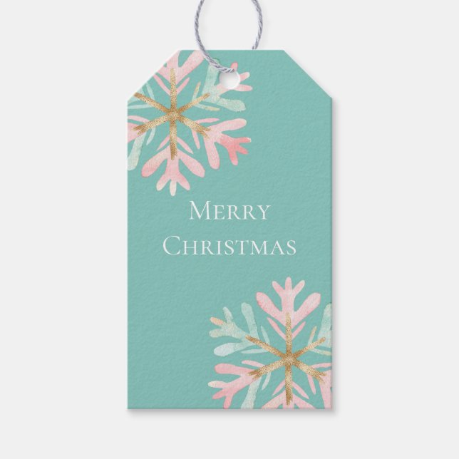 Weihnachts-Minze-Rosa-Schneeflocken Geschenkanhänger (Vorderseite)