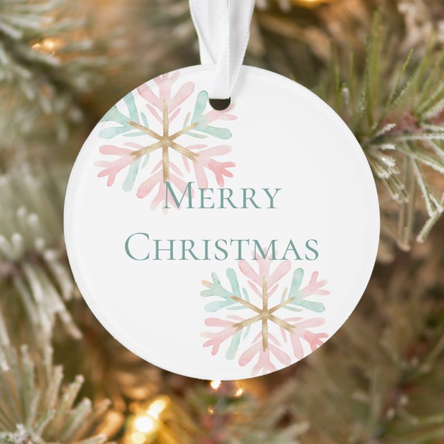 Weihnachts-Minze Schneeflocken auf Weiß Ornament (Baum)