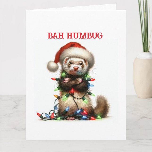 Weihnachts Mischief Ferret in Weihnachtslicht Karte (Vorderseite)