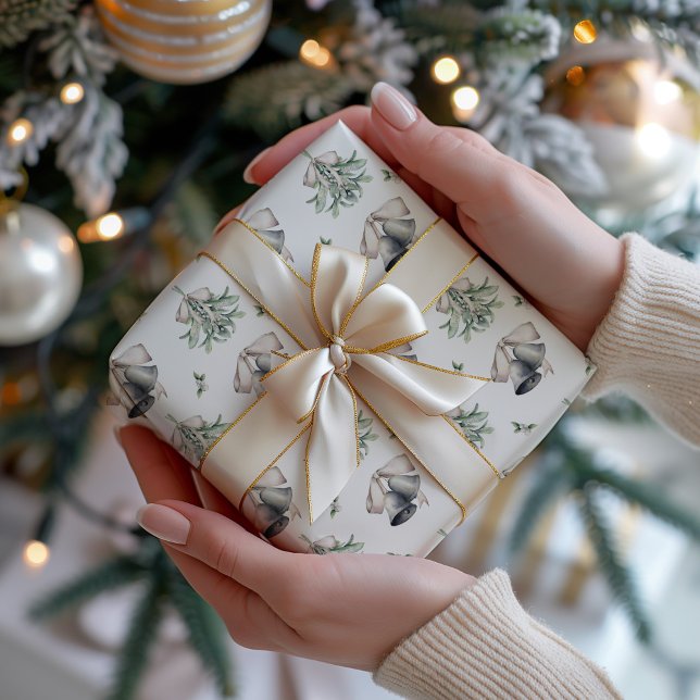 Weihnachts-Mistletoe und Silberglocken Geschenkpapier (Silver Bells and Mistletoe Christmas Wrapping Paper)