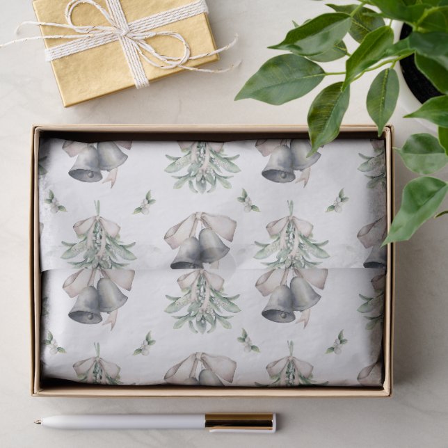 Weihnachts-Mistletoe und Silberglocken Seidenpapier (Geschenk)