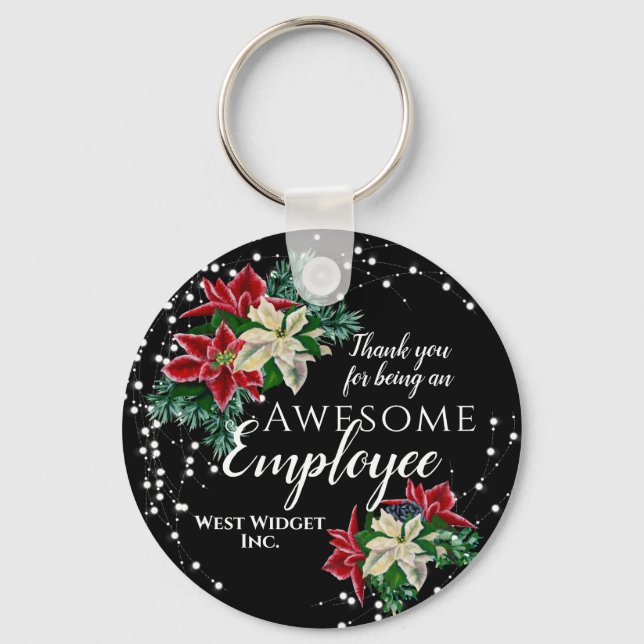 Weihnachts-Mitarbeiteraufwertung Floral Black Schlüsselanhänger (Vorderseite)