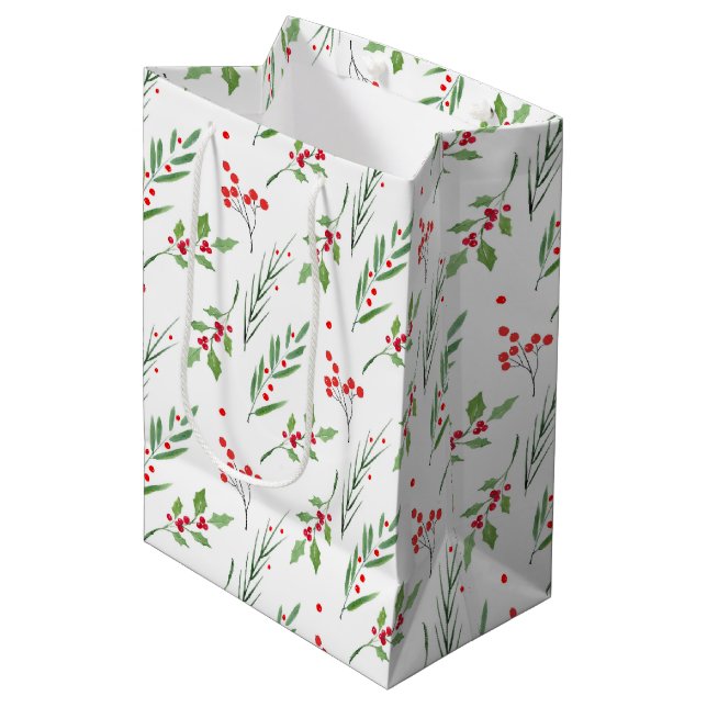 Weihnachts-Mixed Botanisches Muster Mittlere Gesch Geschenktüte (Vorderseite Schrägansicht)