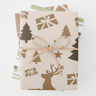 Weihnachts-Modern Pastel Patterns Trio Geschenkpapier Set