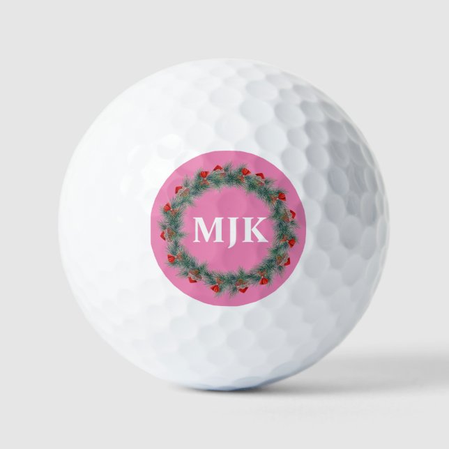 Weihnachts Monogram Pink Golf Ball (Vorderseite)