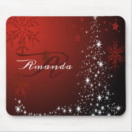 Weihnachts Monogram White Stars Tree Rote Schneefl Mousepad