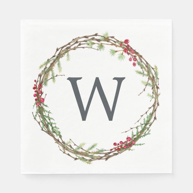Weihnachts Monogram Winter Greenerity Wreath Berri Serviette (Vorderseite)