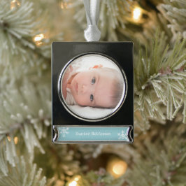 Weihnachts-Monogramm Blue Baby Not Snowflake Banner-Ornament Silber