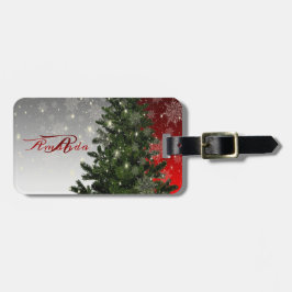 Weihnachts-Monogramm Grüner Tree Roter Silberschne Gepäckanhänger