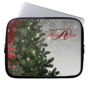 Weihnachts-Monogramm Grüner Tree Roter Silberschne Laptopschutzhülle