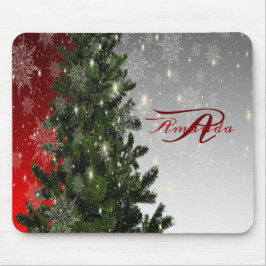 Weihnachts-Monogramm Grüner Tree Roter Silberschne Mousepad