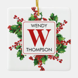 Weihnachts-Monogramm Rot & Grün Keramikornament