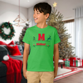 Weihnachts-Monogramm und Name-Kinder T-Shirt