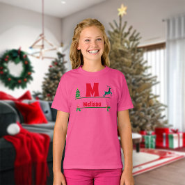 Weihnachts-Monogramm und Name-Kinder T-Shirt
