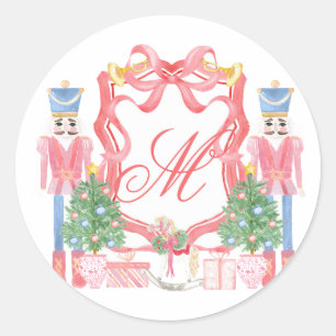 Weihnachts-Monogramm-Wappen Runder Aufkleber