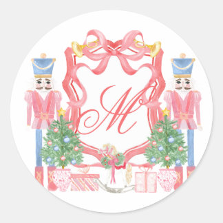 Weihnachts-Monogramm-Wappen Runder Aufkleber