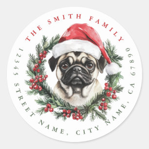 Weihnachts-Mops-Aufkleber Runder Aufkleber