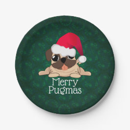 Weihnachts-Mops Dog Paper Teller 7"