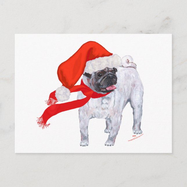 Weihnachts-Mops Feiertagspostkarte (Vorderseite)
