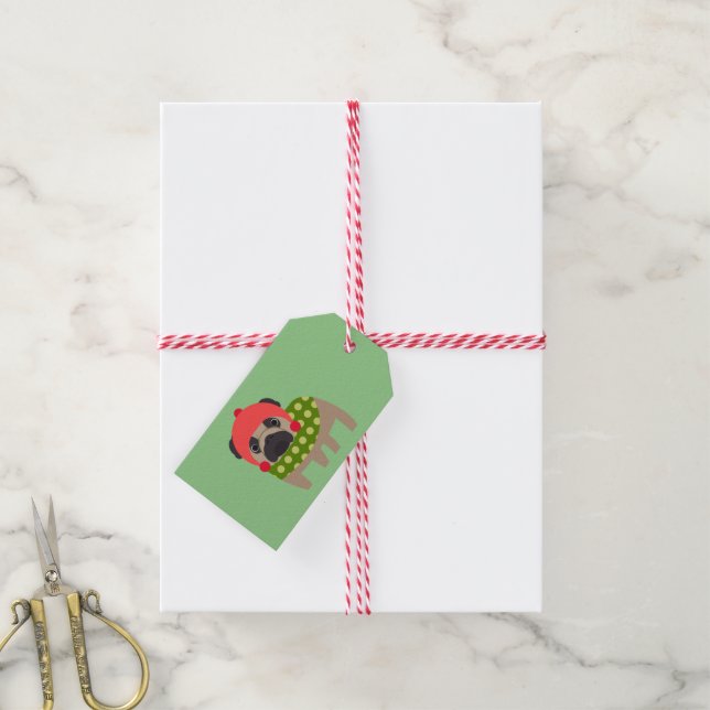 Weihnachts-Mops Geschenkanhänger (Mit Garn)