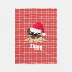 Weihnachts Mops Hund auf Kariertem Fleece Blanket