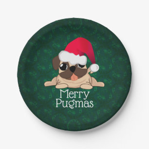 Weihnachts-Mops-Hund Papier-Teller 7" Pappteller