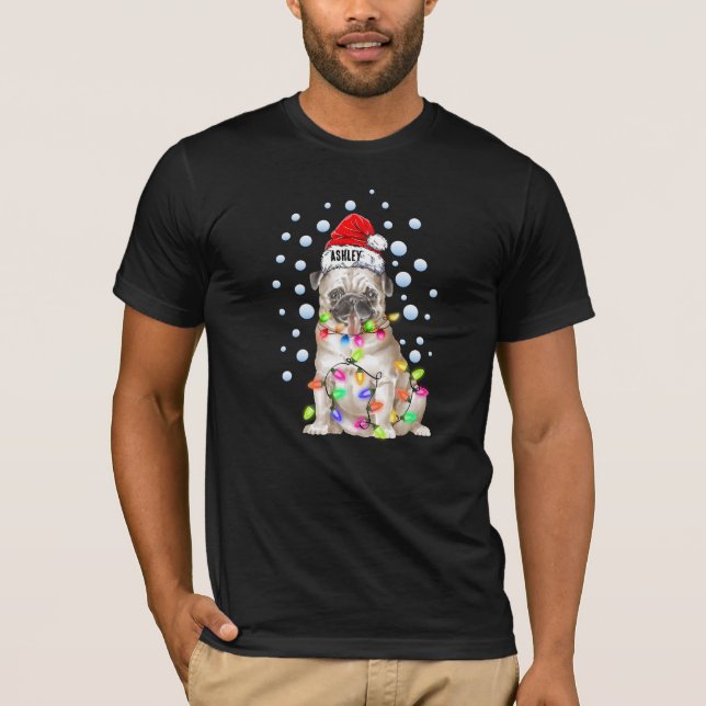 Weihnachts-Mops-Hund Welpe T-Shirt (Vorderseite)