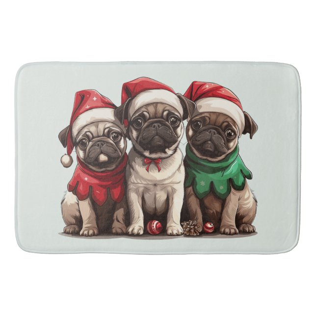 Weihnachts-Mops-Hunde Badematte (Vorderseite)