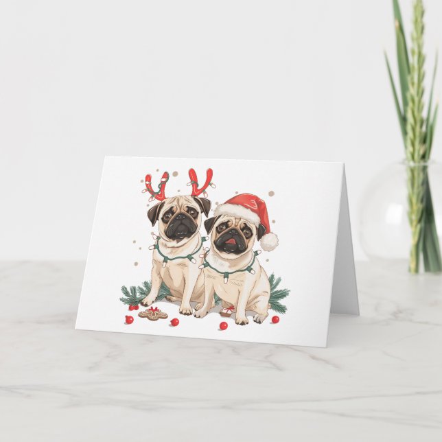 Weihnachts-Mops-Hunde Feiertagskarte (Vorderseite)