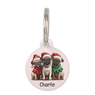 Weihnachts-Mops-Hunde Haustiermarke