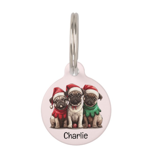 Weihnachts-Mops-Hunde Haustiermarke (Vorderseite)