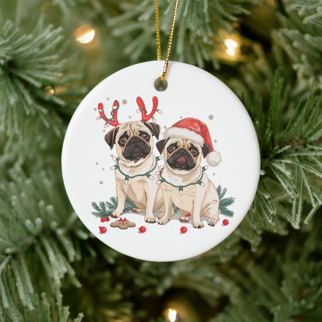 Weihnachts-Mops-Hunde Keramik Ornament (Baum)