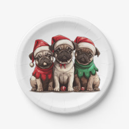 Weihnachts-Mops-Hunde Pappteller