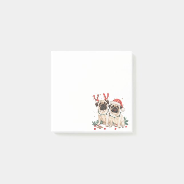 Weihnachts-Mops-Hunde Post-it Klebezettel (Vorderseite)