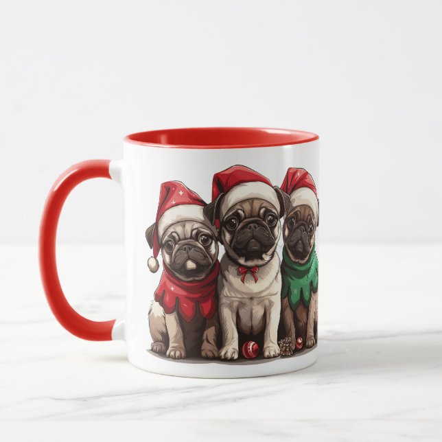 Weihnachts-Mops-Hunde Tasse (Links)