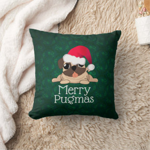 Weihnachts-Mops-Hundeschleuder Kissen 16 Zoll x 16