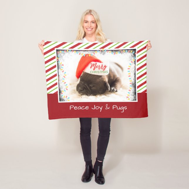 Weihnachts-Mops in Weihnachtsmannmütze mit Weihnac Fleecedecke (Beispiel)