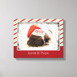 Weihnachts-Mops in Weihnachtsmannmütze mit Weihnac Leinwanddruck