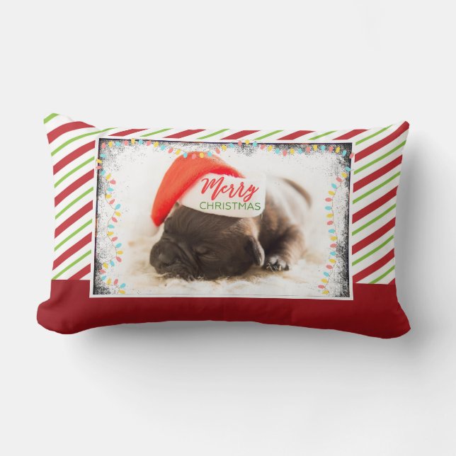 Weihnachts-Mops in Weihnachtsmannmütze mit Weihnac Lendenkissen (Vorderseite)