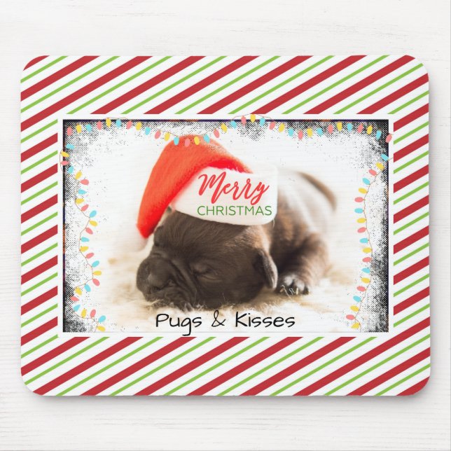 Weihnachts-Mops in Weihnachtsmannmütze mit Weihnac Mousepad (Vorne)