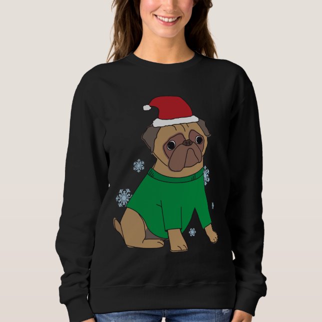 Weihnachts-Mops Jumper Festlicher Illustrierter Mo Sweatshirt (Vorderseite)