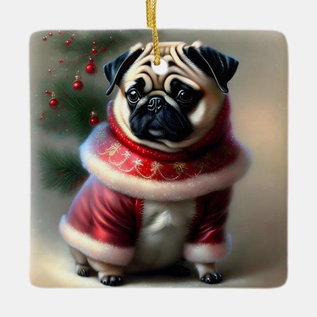 Weihnachts-Mops Keramikornament (Vorderseite)
