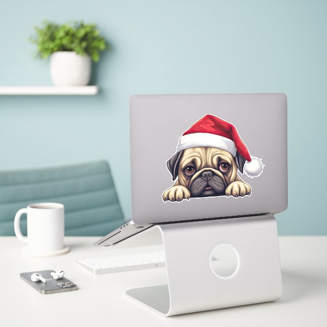 Weihnachts-Mops Kiss Cut Sticker (Laptop auf Schreibtisch)