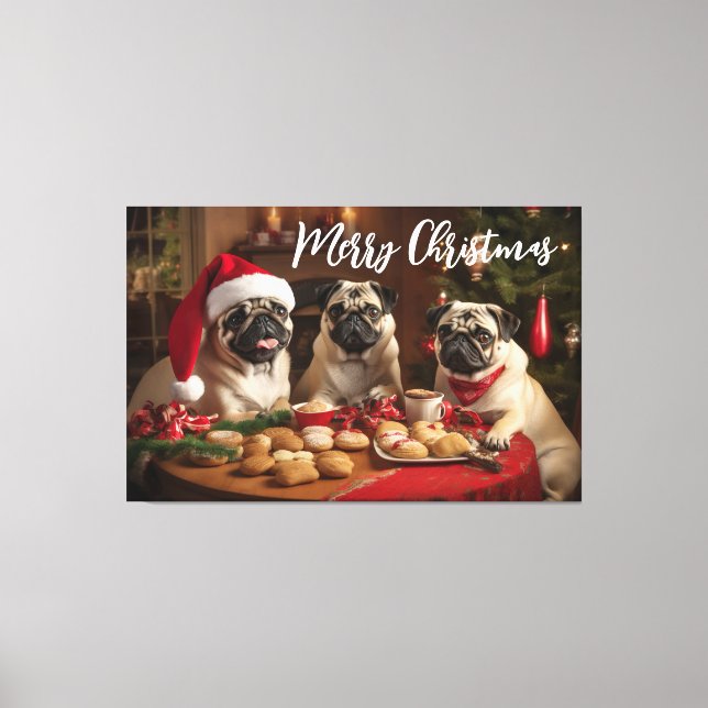 Weihnachts-Mops Leinwanddruck (Vorderseite)
