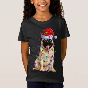 Weihnachts-Mops Lichter Weihnachtsmannmütze Dekora T-Shirt