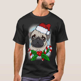 Weihnachts-Mops mit Weihnachtsmannmütze, Zuckersta T-Shirt