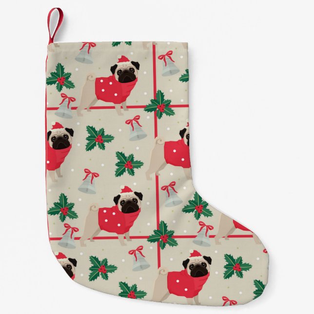 Weihnachts-Mops-Muster Kleiner Weihnachtsstrumpf (Vorderseite)