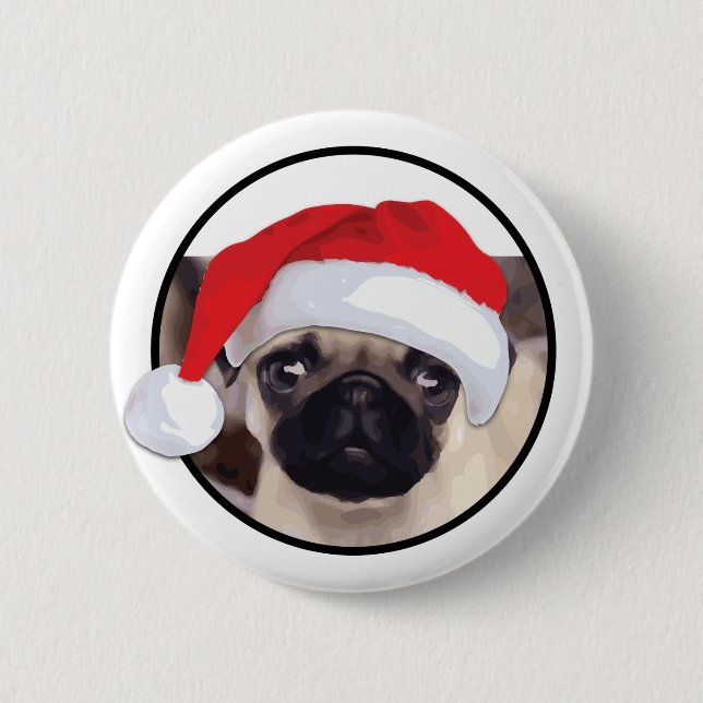 Weihnachts-Mops - Standard, 2¼ Zoll Round Button (Vorderseite)